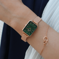  Shop Authentic Daniel Wellington Quadro Melrose Green Dial Rose Gold Mesh Strap Watch For Women - DW00100437 - Luxxuri
