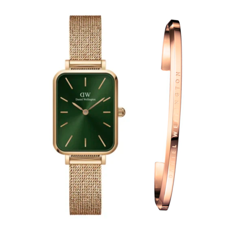 Shop Authentic Daniel Wellington Quadro Melrose Green Dial Rose Gold Mesh Strap Watch For Women - DW00100437 - Luxxuri