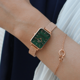  Shop Authentic Daniel Wellington Quadro Melrose Green Dial Rose Gold Mesh Strap Watch For Women - DW00100437 - Luxxuri