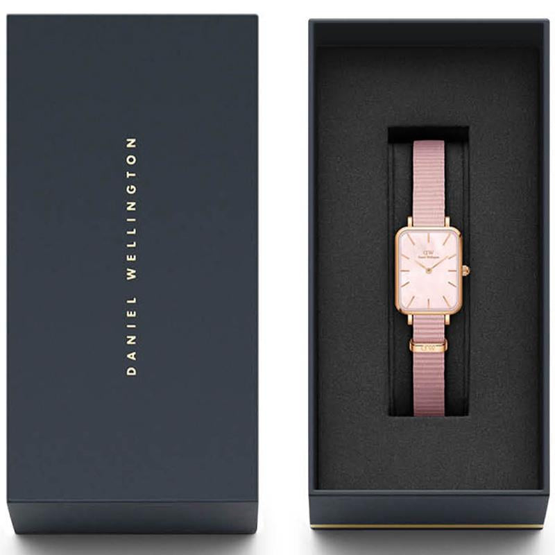  Shop Authentic Daniel Wellington Quadro Pressed Mother of Pearl Pink Dial Pink Nylon Strap Watch For Women - DW00100509 - Luxxuri