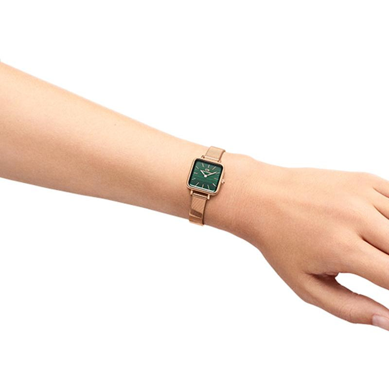  Shop Authentic Daniel Wellington Quadro Studio Green Dial Rose Gold Mesh Strap Watch For Women - DW00100520 - Luxxuri