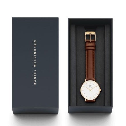  Shop Authentic Daniel Wellington Classic Petite Bristol White Dial Brown Leather Strap Watch For Women - DW00100227 - Luxxuri