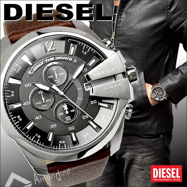 Shop Authentic Diesel Mega Chief Black & Silver Round Dial Brown Leather Strap Watch For Men - DZ4290 - Luxxuri