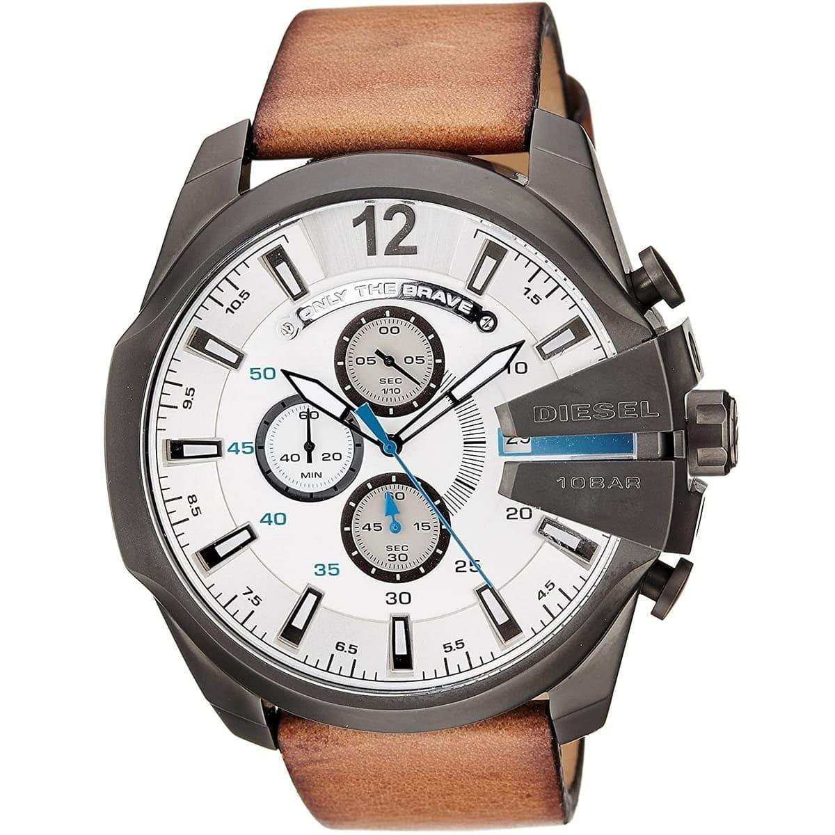  Shop Authentic Diesel Mega Chief White Dial Brown Leather Strap Watch For Men - DZ4280 - Luxxuri