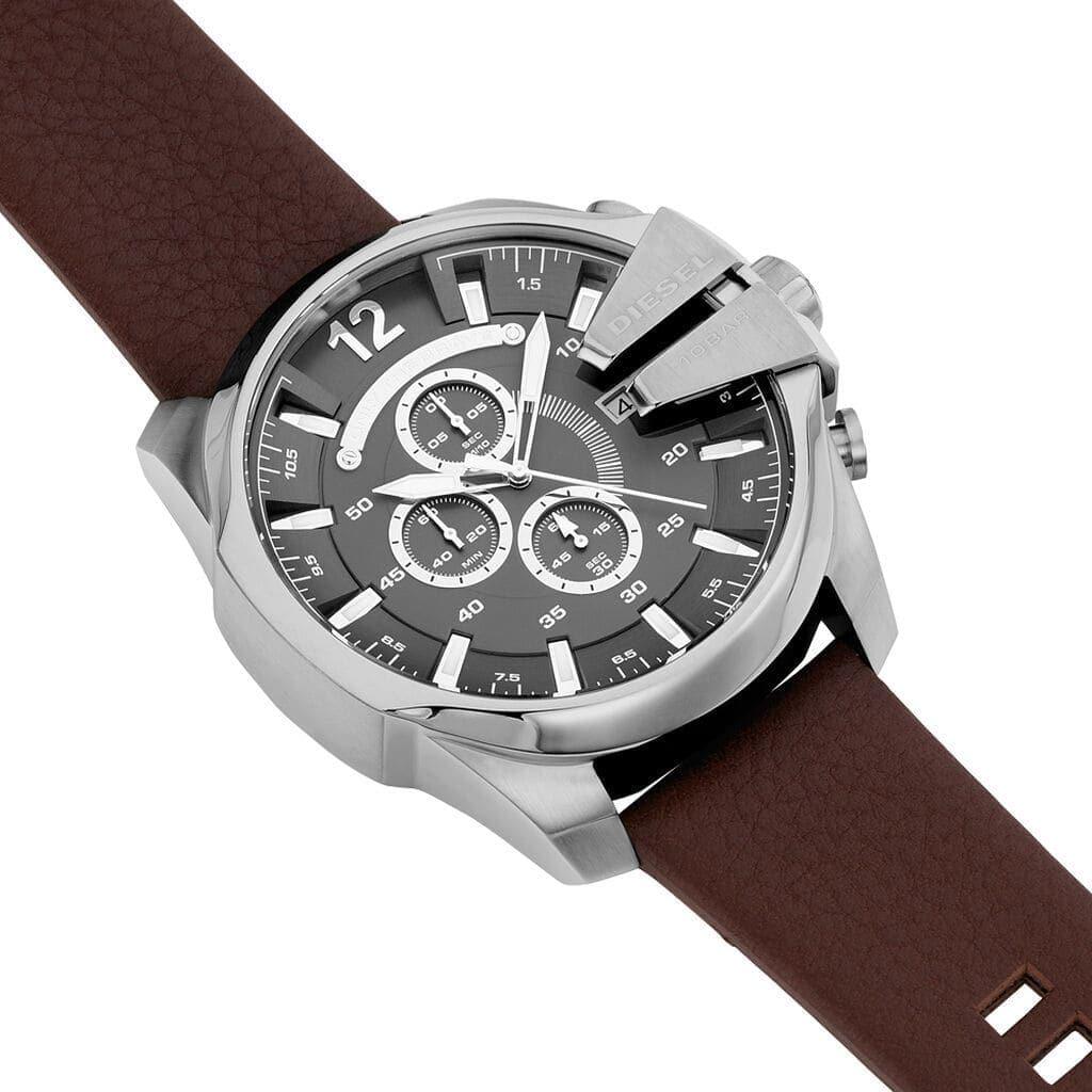  Shop Authentic Diesel Mega Chief Black & Silver Round Dial Brown Leather Strap Watch For Men - DZ4290 - Luxxuri