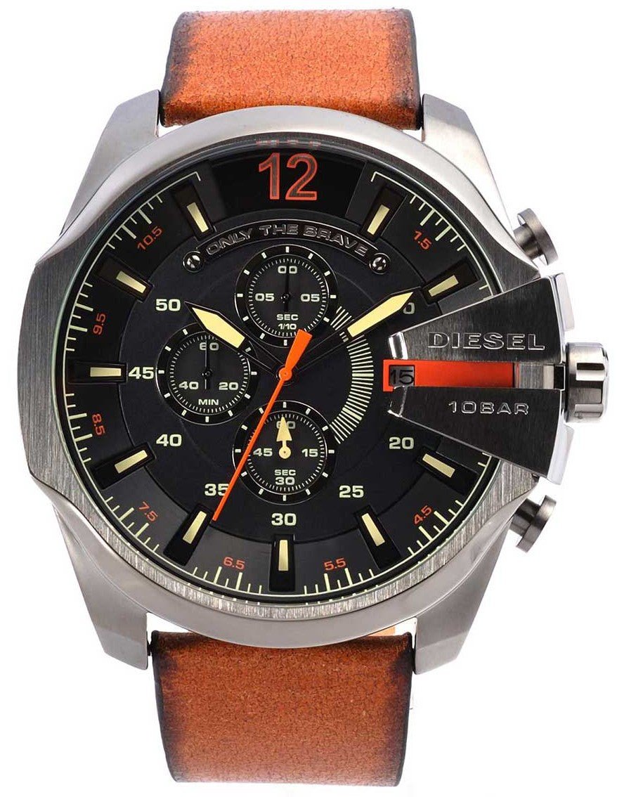 Diesel Mega Chief Quartz Chronograph Brown Leather Strap Watch For Men - DZ4343