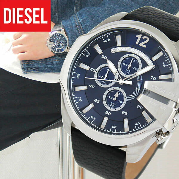  Shop Authentic Diesel Mega Chief Chronograph Blue Dial Black Leather Strap Watch For Men - DZ4423 - Luxxuri