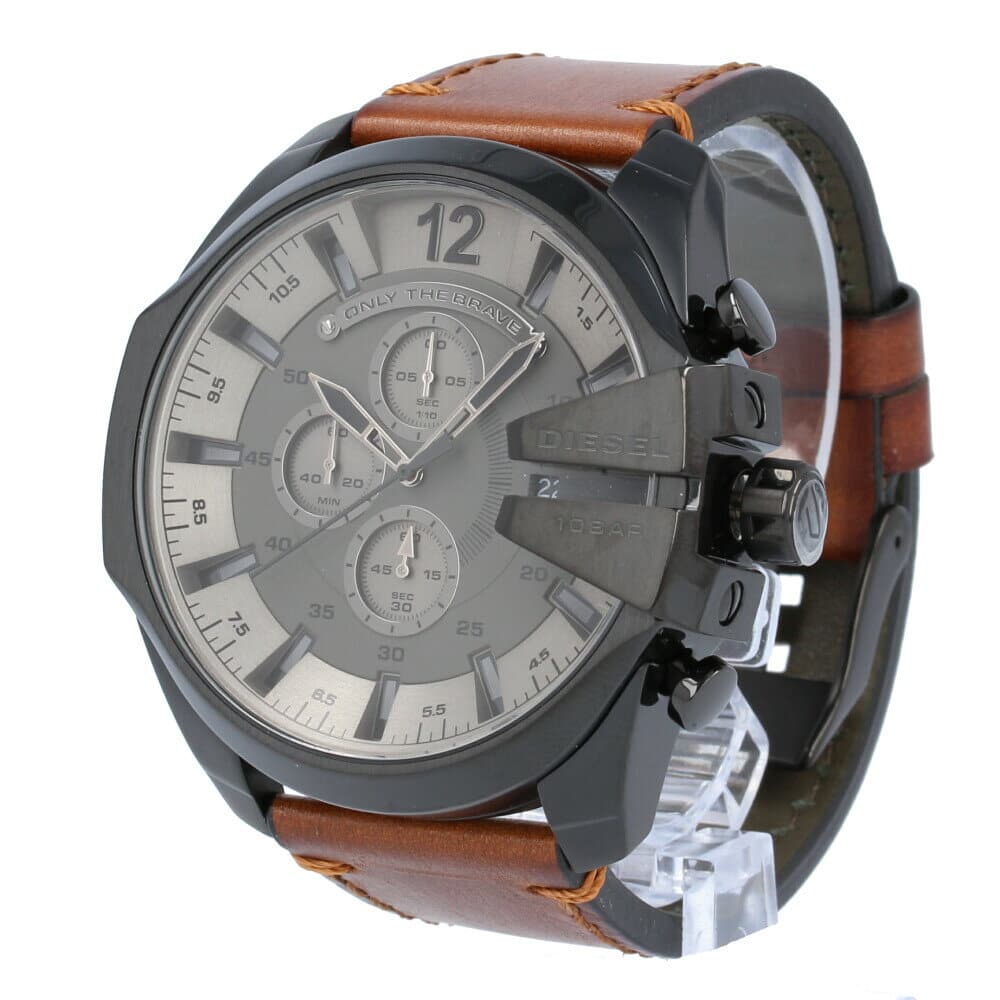  Shop Authentic Diesel Mega Chief Grey Dial Brown Leather Strap Watch For Men - DZ4463 - Luxxuri