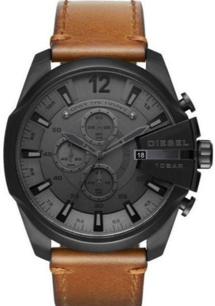  Shop Authentic Diesel Mega Chief Grey Dial Brown Leather Strap Watch For Men - DZ4463 - Luxxuri