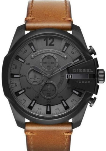  Shop Authentic Diesel Mega Chief Grey Dial Brown Leather Strap Watch For Men - DZ4463 - Luxxuri