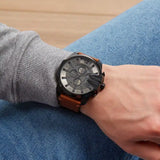  Shop Authentic Diesel Mega Chief Grey Dial Brown Leather Strap Watch For Men - DZ4463 - Luxxuri