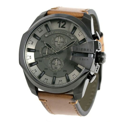  Shop Authentic Diesel Mega Chief Grey Dial Brown Leather Strap Watch For Men - DZ4463 - Luxxuri