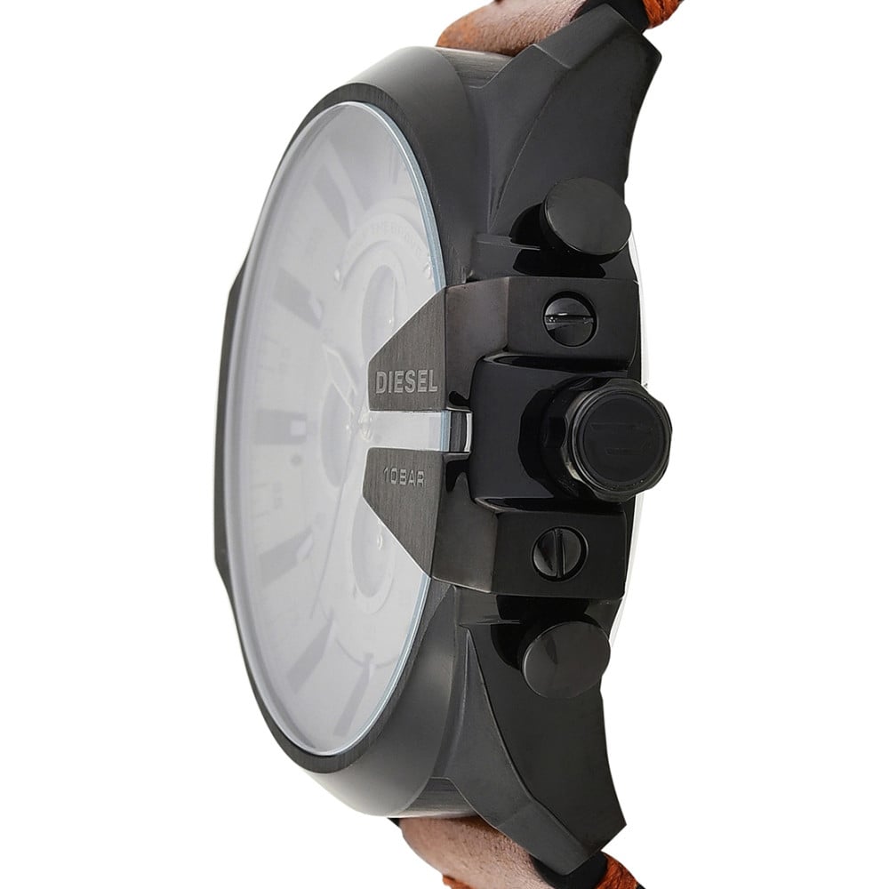  Shop Authentic Diesel Mega Chief Grey Dial Brown Leather Strap Watch For Men - DZ4463 - Luxxuri