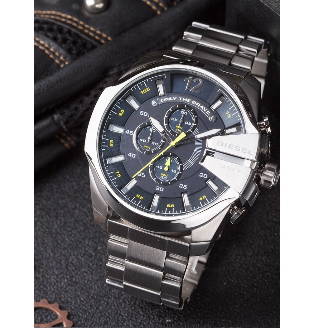  Shop Authentic Diesel Mega Chief Chronograph Blue Dial Silver Steel Strap Watch For Men - DZ4465 - Luxxuri