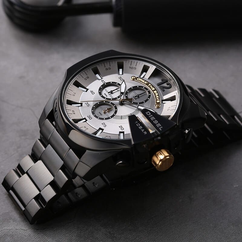  Shop Authentic Diesel Mega Chief Chronograph Grey Dial Black Steel Strap Watch For Men - DZ4479 - Luxxuri