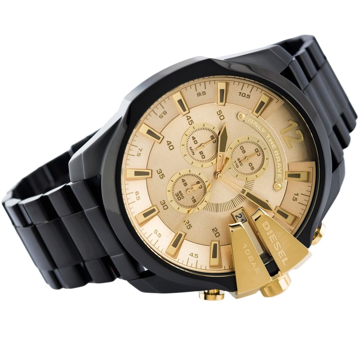  Shop Authentic Diesel Mega Chief Chronograph Gold Dial Black Steel Strap Watch For Men - DZ4485 - Luxxuri