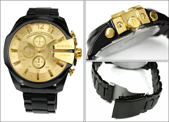  Shop Authentic Diesel Mega Chief Chronograph Gold Dial Black Steel Strap Watch For Men - DZ4485 - Luxxuri