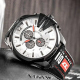  Shop Authentic Diesel Mega Chief Chronograph Silver Dial Black Leather Strap Watch For Men - DZ4512 - Luxxuri