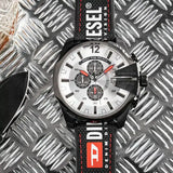  Shop Authentic Diesel Mega Chief Chronograph Silver Dial Black Leather Strap Watch For Men - DZ4512 - Luxxuri