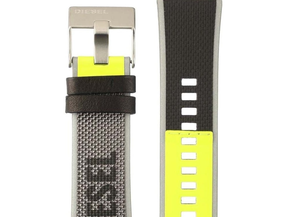 Diesel Mega Chief Quartz Black Dial Grey Leather Strap Watch For Men - DZ4523