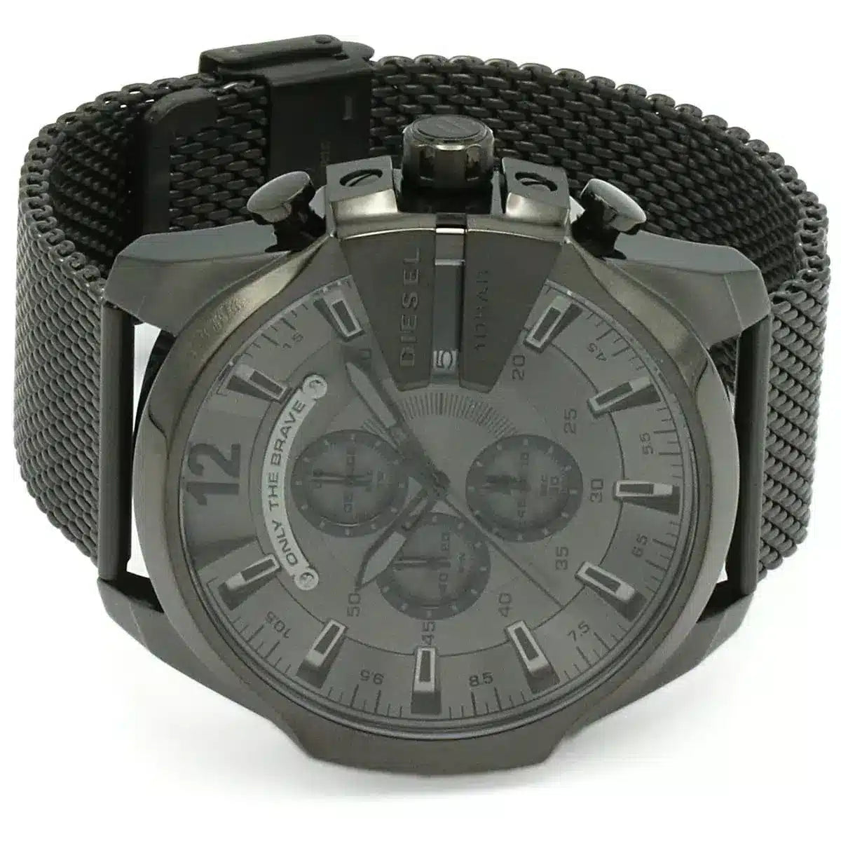 Diesel Mega Chief Chronograph Black Dial Black Steel Strap Watch For Men - DZ4527