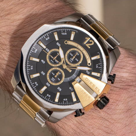  Shop Authentic Diesel Mega Chief Chronograph Black Dial Two Tone Steel Strap Watch For Men - DZ4581 - Luxxuri