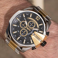  Shop Authentic Diesel Mega Chief Chronograph Black Dial Two Tone Steel Strap Watch For Men - DZ4581 - Luxxuri