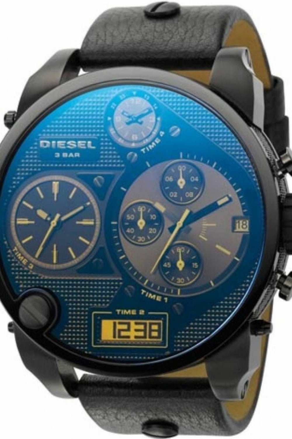 Shop Authentic Diesel Big Daddy Blue Dial Black Leather Strap Watch For Men - DZ7127 - Luxxuri