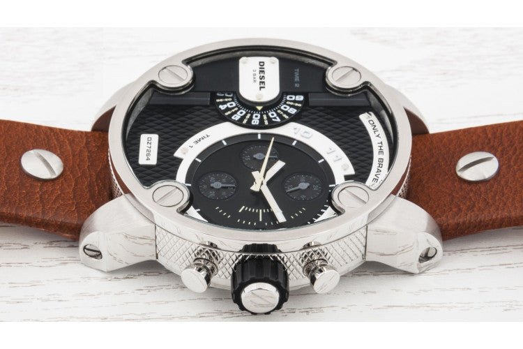  Shop Authentic Diesel SBA Dual Time Black Dial Brown Leather Strap Watch For Men - DZ7264 - Luxxuri