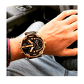  Shop Authentic Diesel Mr Daddy Black & Gold Dial Black Leather Strap Watch For Men - DZ7371 - Luxxuri