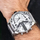  Shop Authentic Diesel Mr. Daddy Chronograph Silver Dial Silver Steel Strap Watch For Men - DZ7421 - Luxxuri