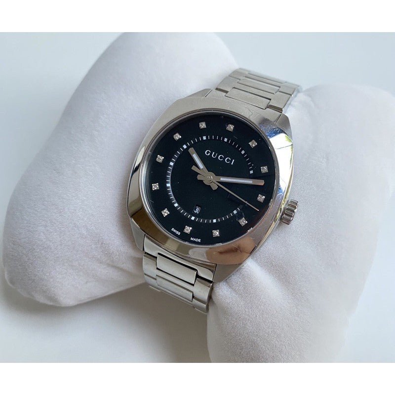  Shop Authentic Gucci GG2570 Diamonds Black Dial Silver Steel Strap Watch For Women - YA142503 - Luxxuri