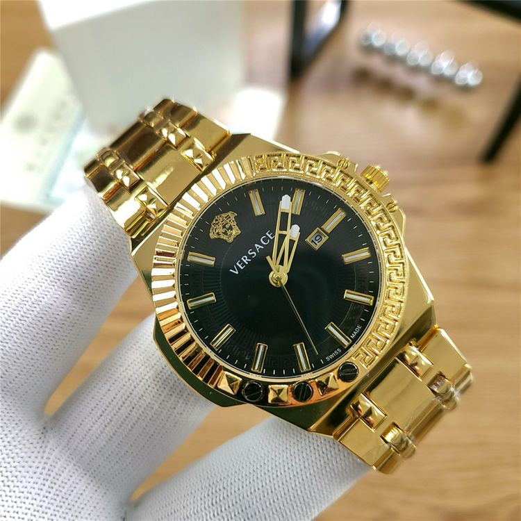  Shop Authentic Versace Chain Reaction Quartz Black Dial Two Tone Steel Strap Watch for Men - VEDY00619 - Luxxuri