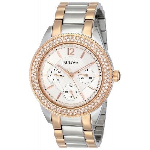  Shop Authentic Bulova Crystal Collection Silver Dial Two Tone Steel Strap Watch for Women - 98N100 - Luxxuri