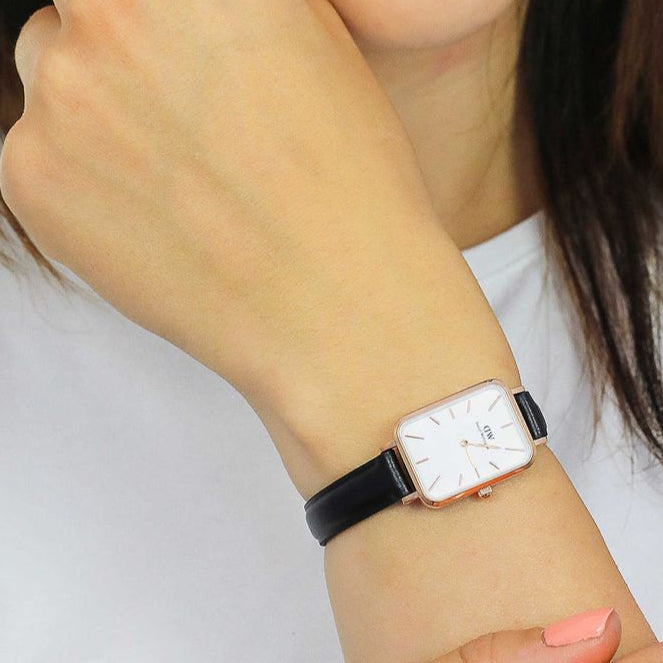  Shop Authentic Daniel Wellington Quadro White Dial Black Leather Strap Watch For Women - DW00100434 - Luxxuri