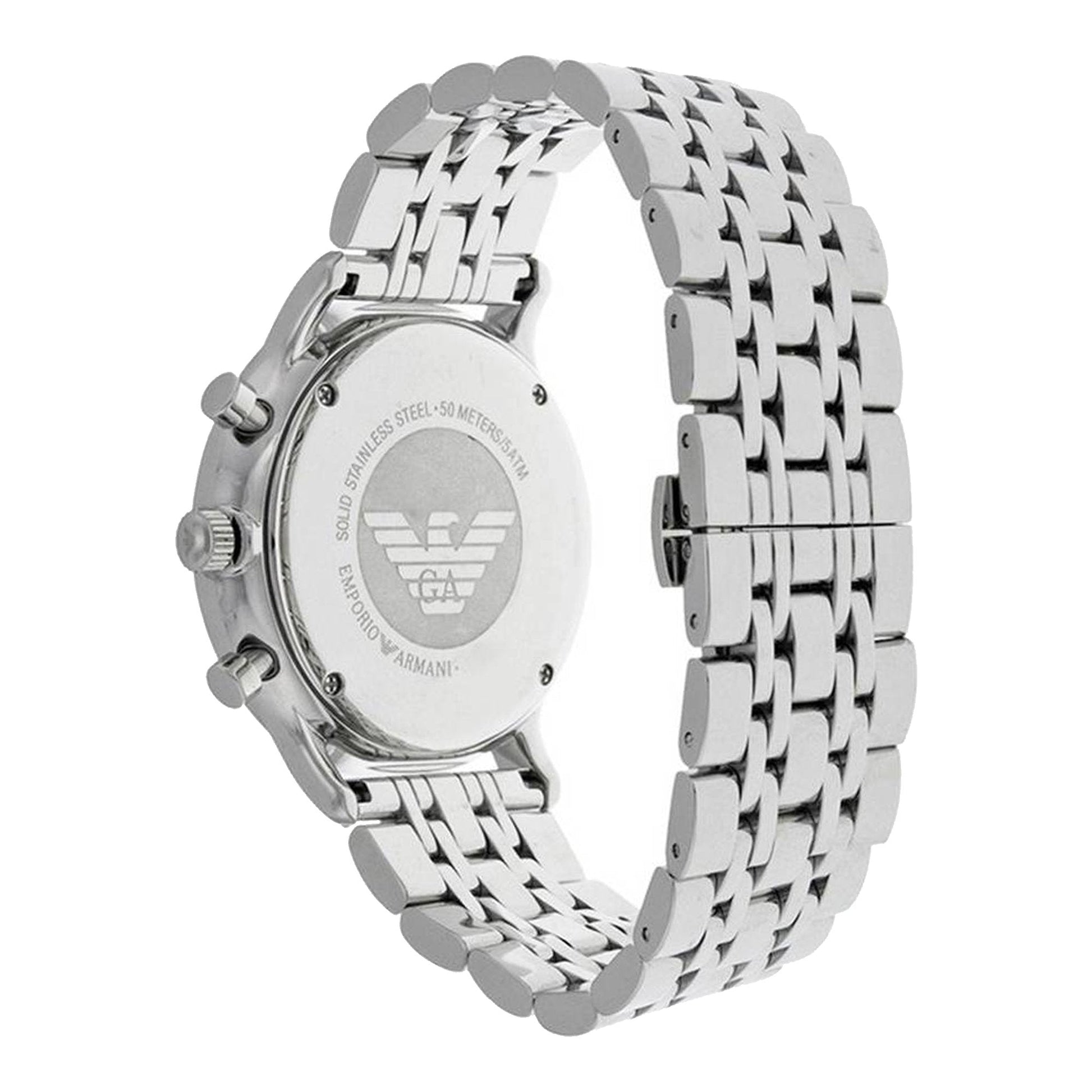  Shop Authentic Emporio Armani Chronograph Black Dial Silver Steel Strap Watch For Men - AR0389 - Luxxuri