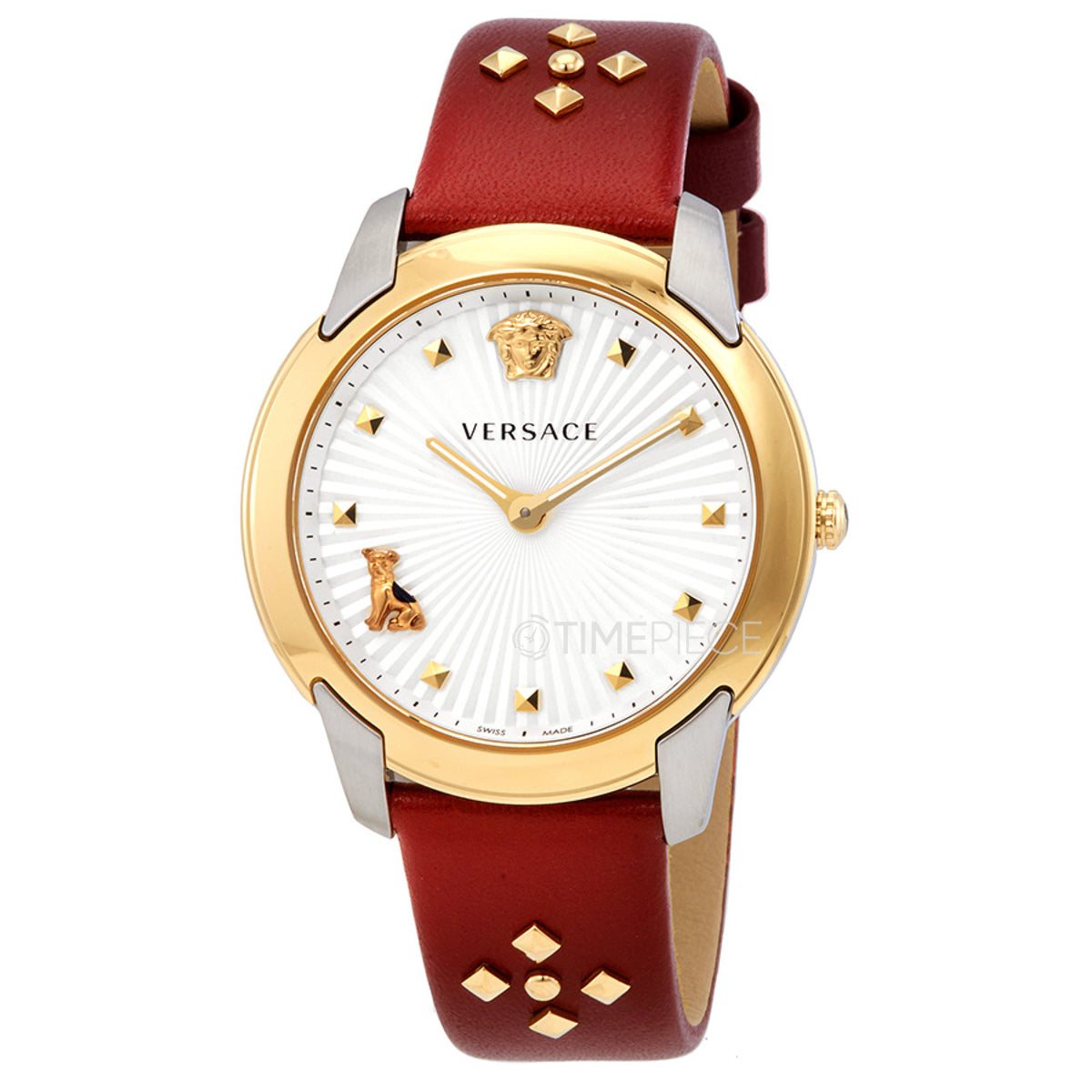  Shop Authentic Versace Audrey Quartz Silver Dial Red Leather Strap Watch for Women - VELR00219 - Luxxuri
