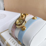  Shop Authentic Versace Medusa Lock Icon Quartz Gold Dial Pink & Blue Leather Strap Watch For Women - VEDW00219 - Luxxuri
