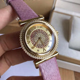  Shop Authentic Versace V-Motif Vintage Logo Diamonds Gold Dial Pink Leather Strap Watch for Women - VERE01118 - Luxxuri