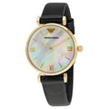  Shop Authentic Emporio Armani Gianni T-Bar Quartz Mother of Pearl Dial Black Leather Strap Watch For Women - AR1910 - Luxxuri