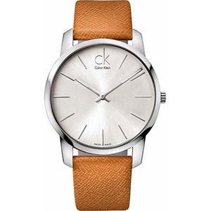  Shop Authentic Calvin Klein City Silver Dial Orange Leather Strap Watch for Women - K2G231G6 - Luxxuri