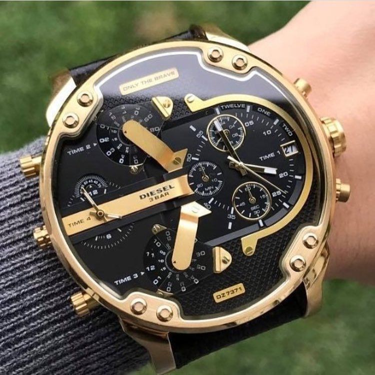  Shop Authentic Diesel Mr Daddy Black & Gold Dial Black Leather Strap Watch For Men - DZ7371 - Luxxuri