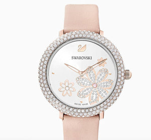  Shop Authentic Swarovski Crystal Quartz Pink Dial Pink Leather Strap Watch for Women - 5575217 - Luxxuri