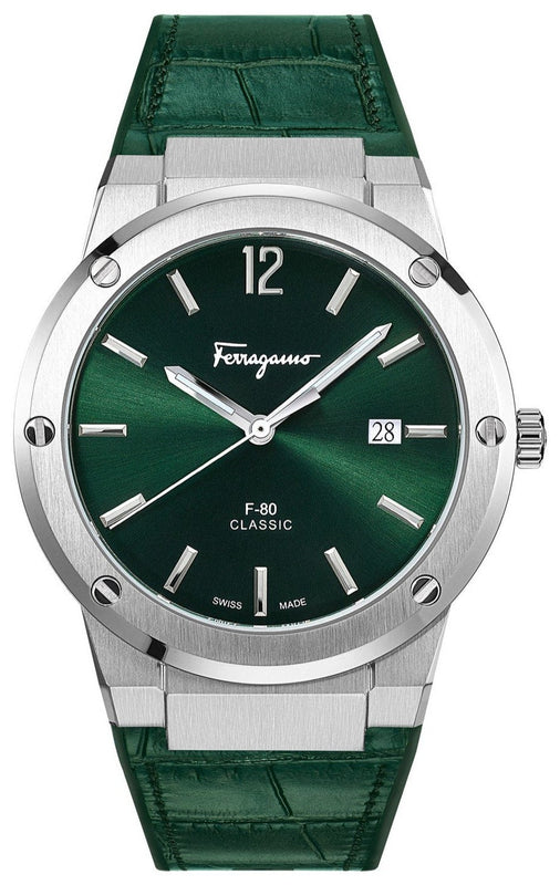  Shop Authentic Salvatore Ferragamo F-80 Classic Green Dial Green Leather Strap Watch for Men - SFDT00119 - Luxxuri