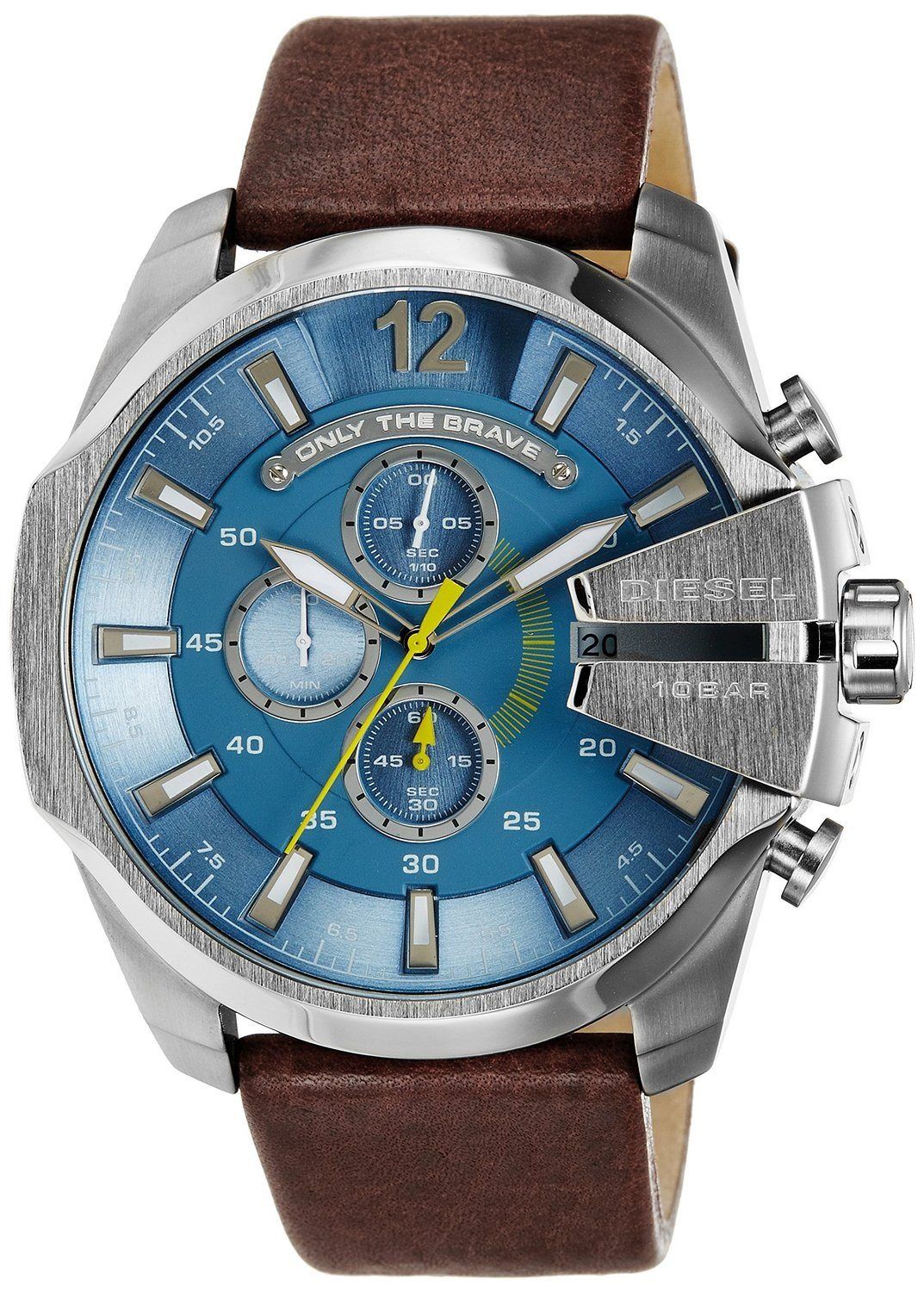  Shop Authentic Diesel Mega Chief Light Blue Dial Brown Leather Strap Watch For Men - DZ4281 - Luxxuri