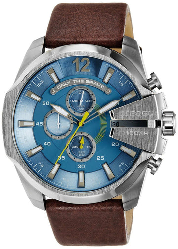  Shop Authentic Diesel Mega Chief Light Blue Dial Brown Leather Strap Watch For Men - DZ4281 - Luxxuri