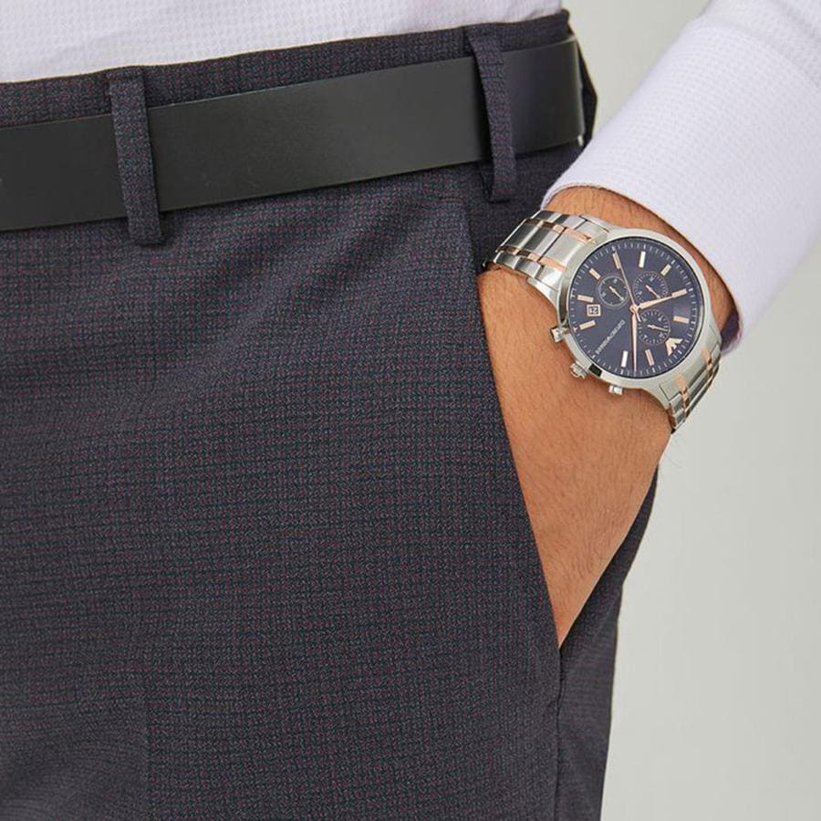  Shop Authentic Emporio Armani Renato Chronograph Blue Dial Two Tone Steel Strap Watch For Men - AR80025 - Luxxuri