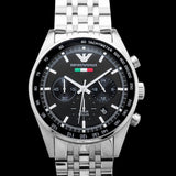  Shop Authentic Emporio Armani Team Italia Chronograph Black Dial Silver Steel Strap Watch For Men - AR5983 - Luxxuri