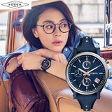  Shop Authentic Fossil Boyfriend Sport Chronograph Blue Dial Blue Leather Strap Watch for Women - ES4113 - Luxxuri