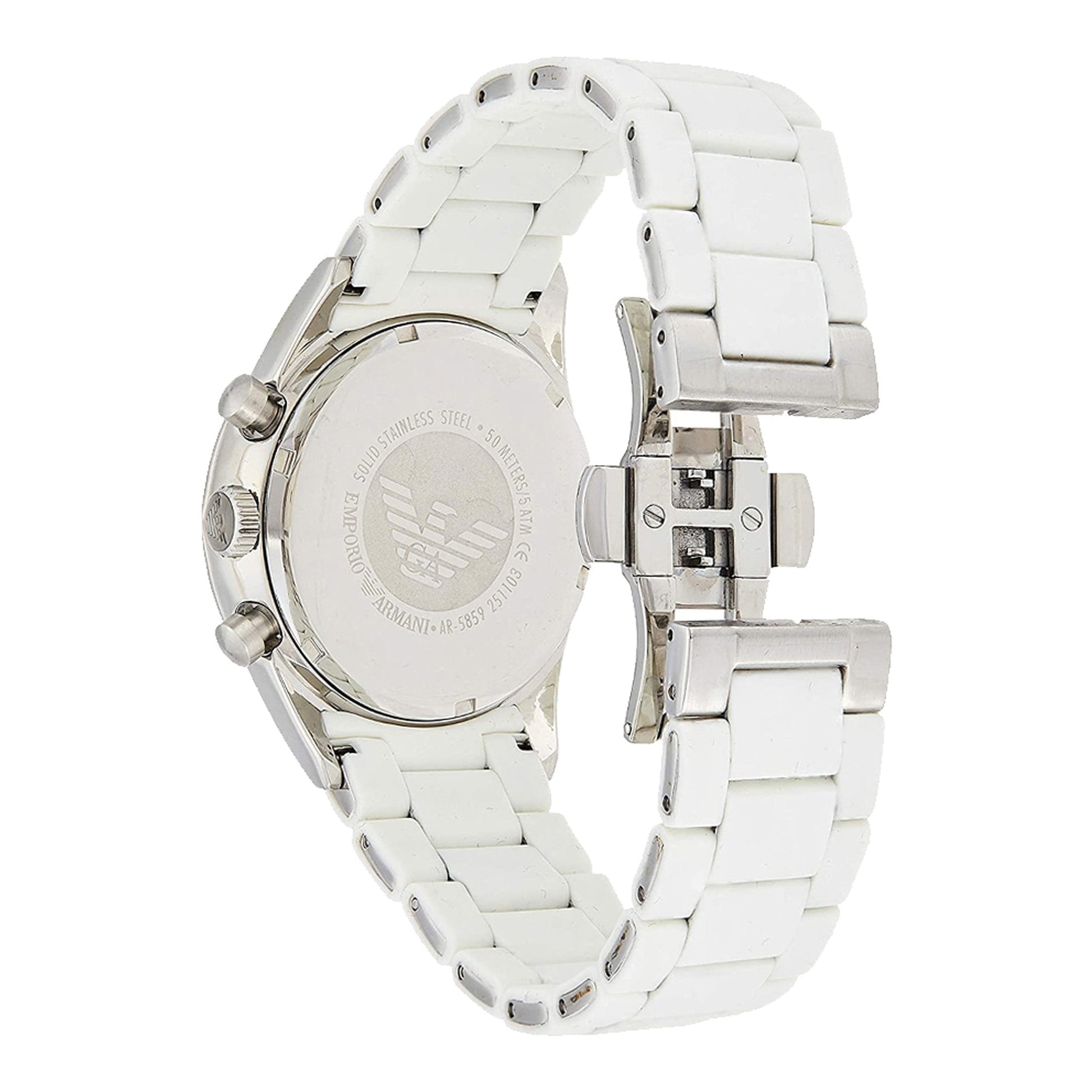  Shop Authentic Emporio Armani Sport Chronograph White Dial White Silicone Strap Watch For Men - AR5859 - Luxxuri